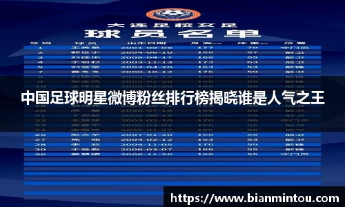 中国足球明星微博粉丝排行榜揭晓谁是人气之王